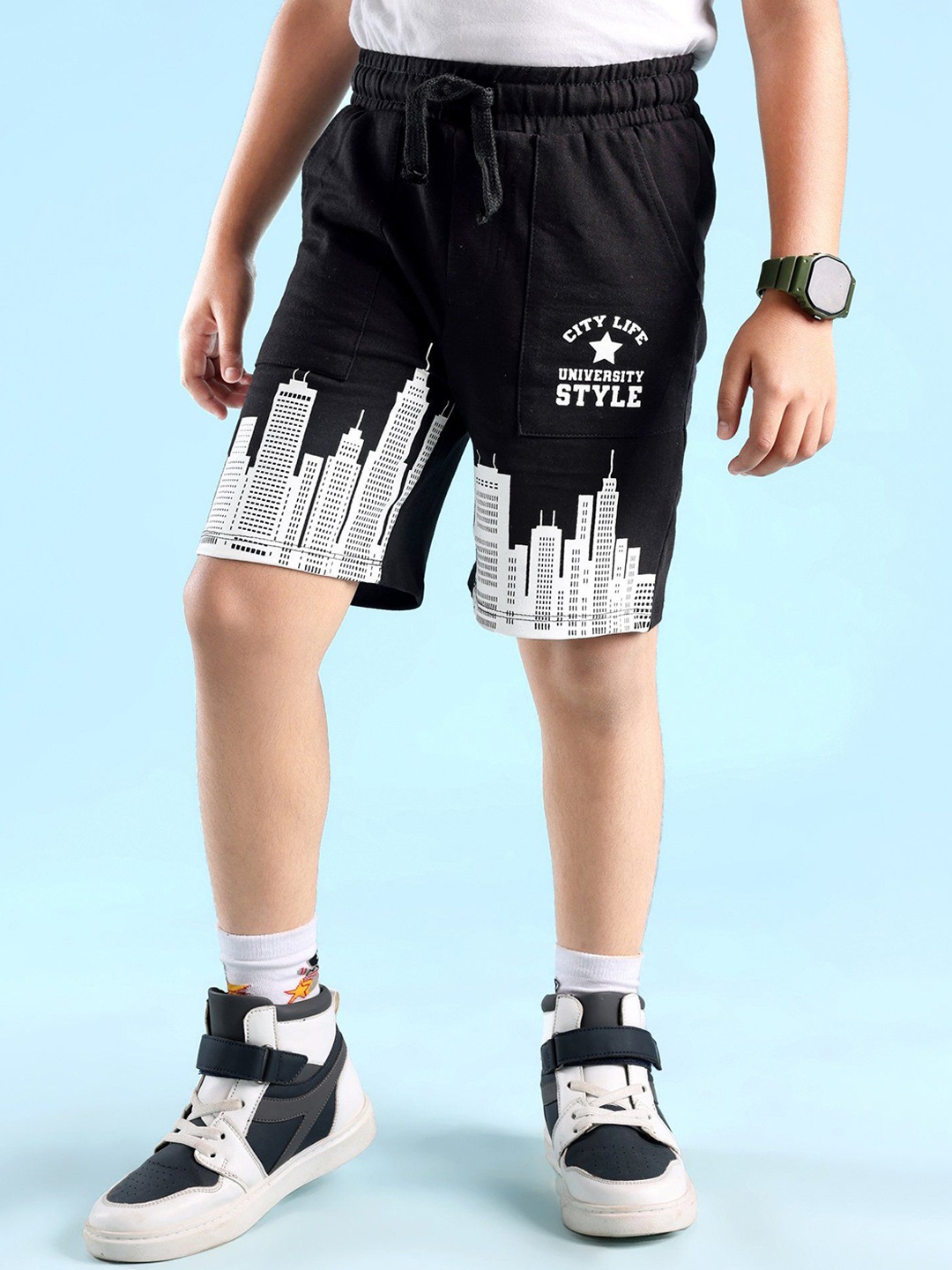 

Honeyhap Pack OF 2 Boys Graphic Printed Cotton Shorts, Black