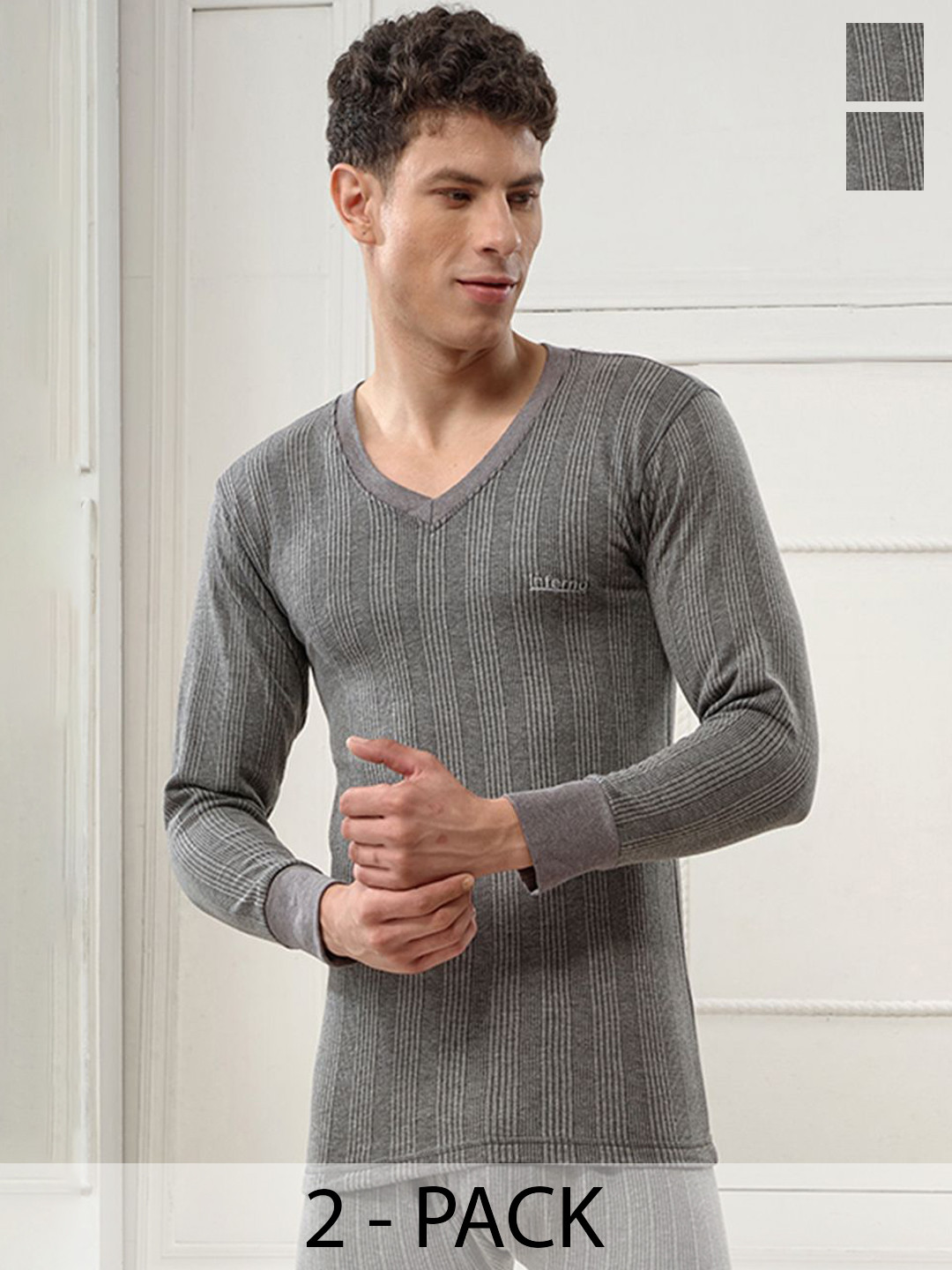 

INFERNO Pack of 2 Men V Neck Full Sleeve Thermal Vest, Grey