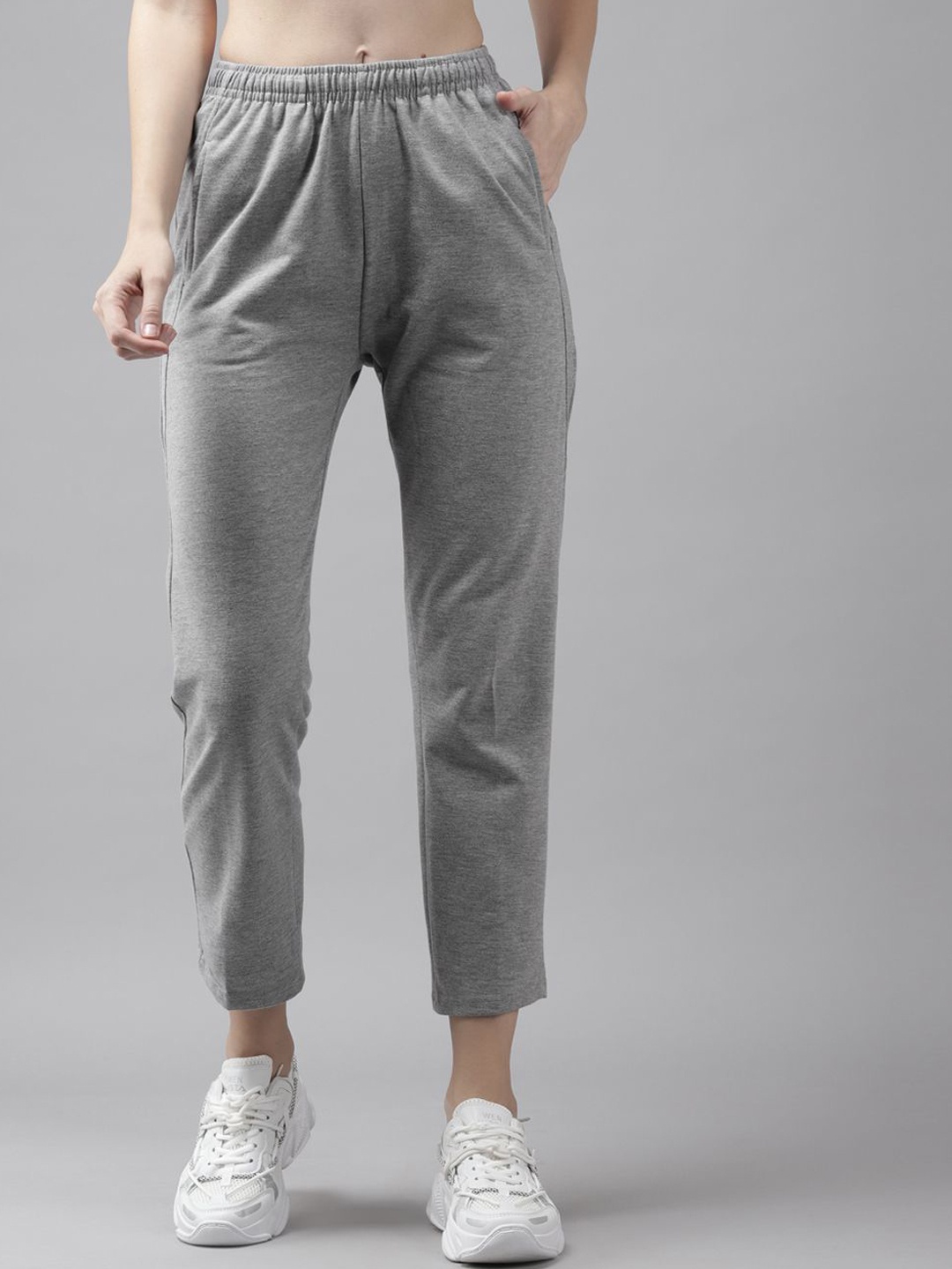 

Cayman Women Solid Pure Cotton Relaxed-Fit Track Pants, Grey melange
