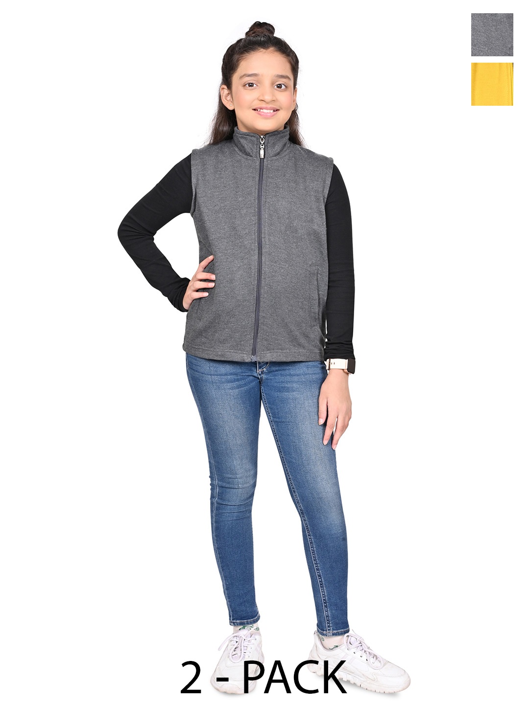 

BAESD Girls Pack Of 2 Mock Collar Solid Fleece Casual Open Front Jackets, Grey