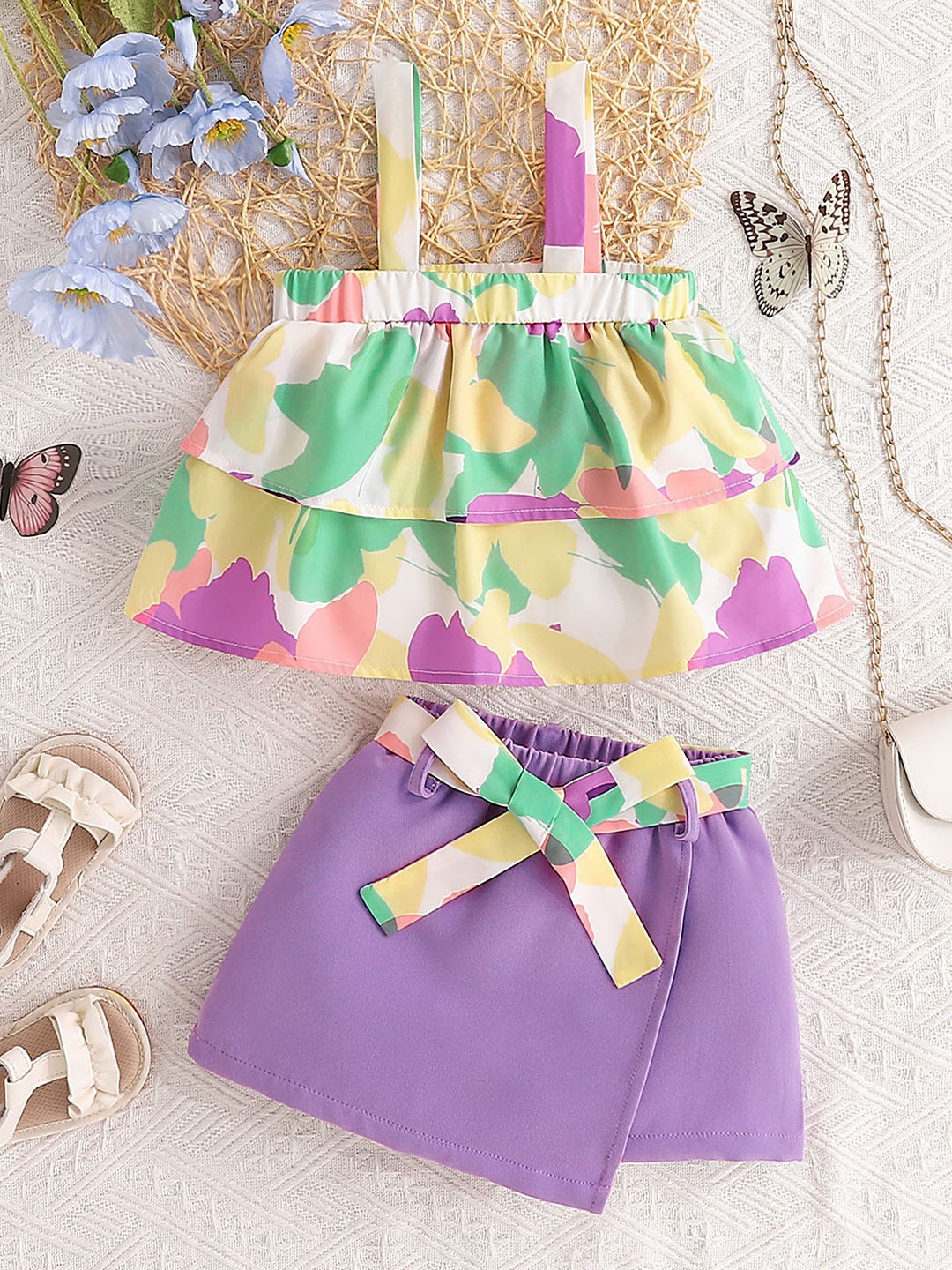

LULU & SKY Girls Printed Top with Skort, Violet