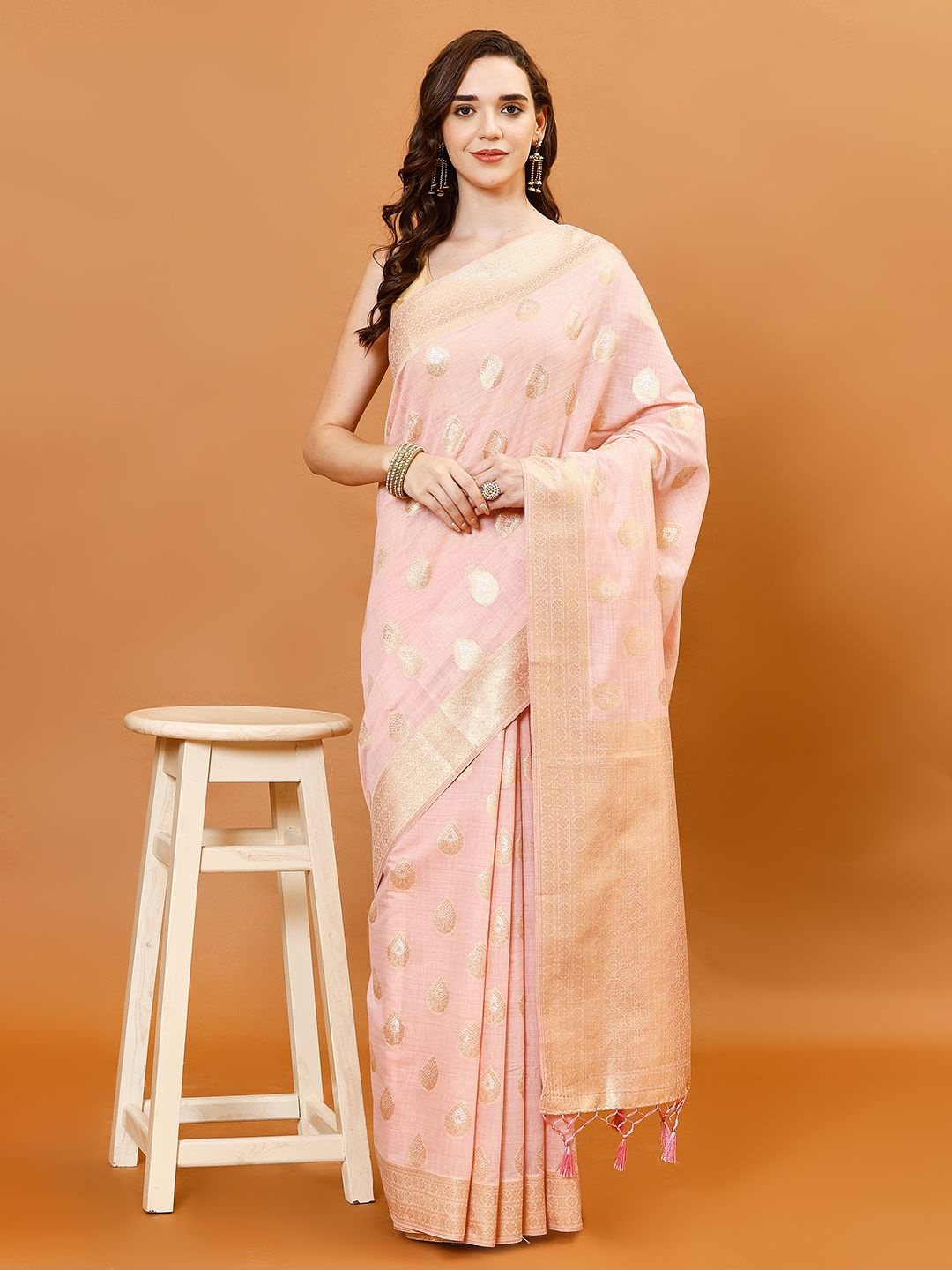 

Meena Bazaar Woven Design Zari Saree, Pink