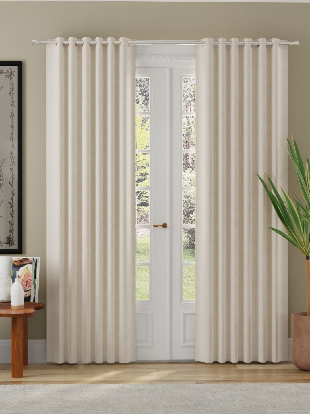 

ROSARA HOME Off White 2 Pieces Self Design Room Darkening Eyelet Door Curtains