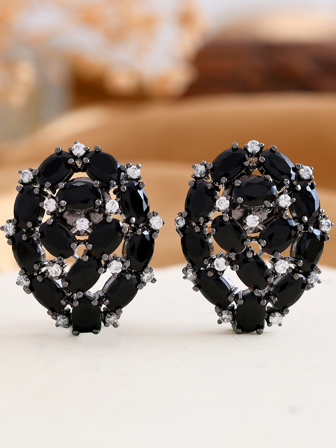 

Shoshaa Copper-Plated Oval American Diamond Studs, Black