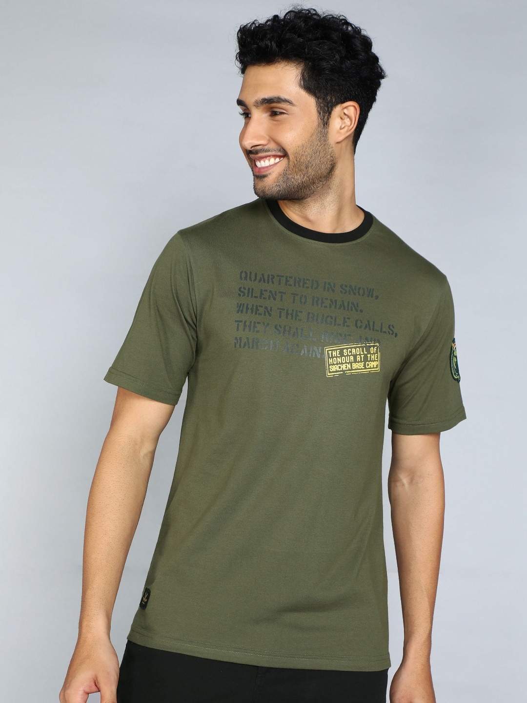 

WROGN Men Typography Printed Round Neck Cotton T-shirt, Olive