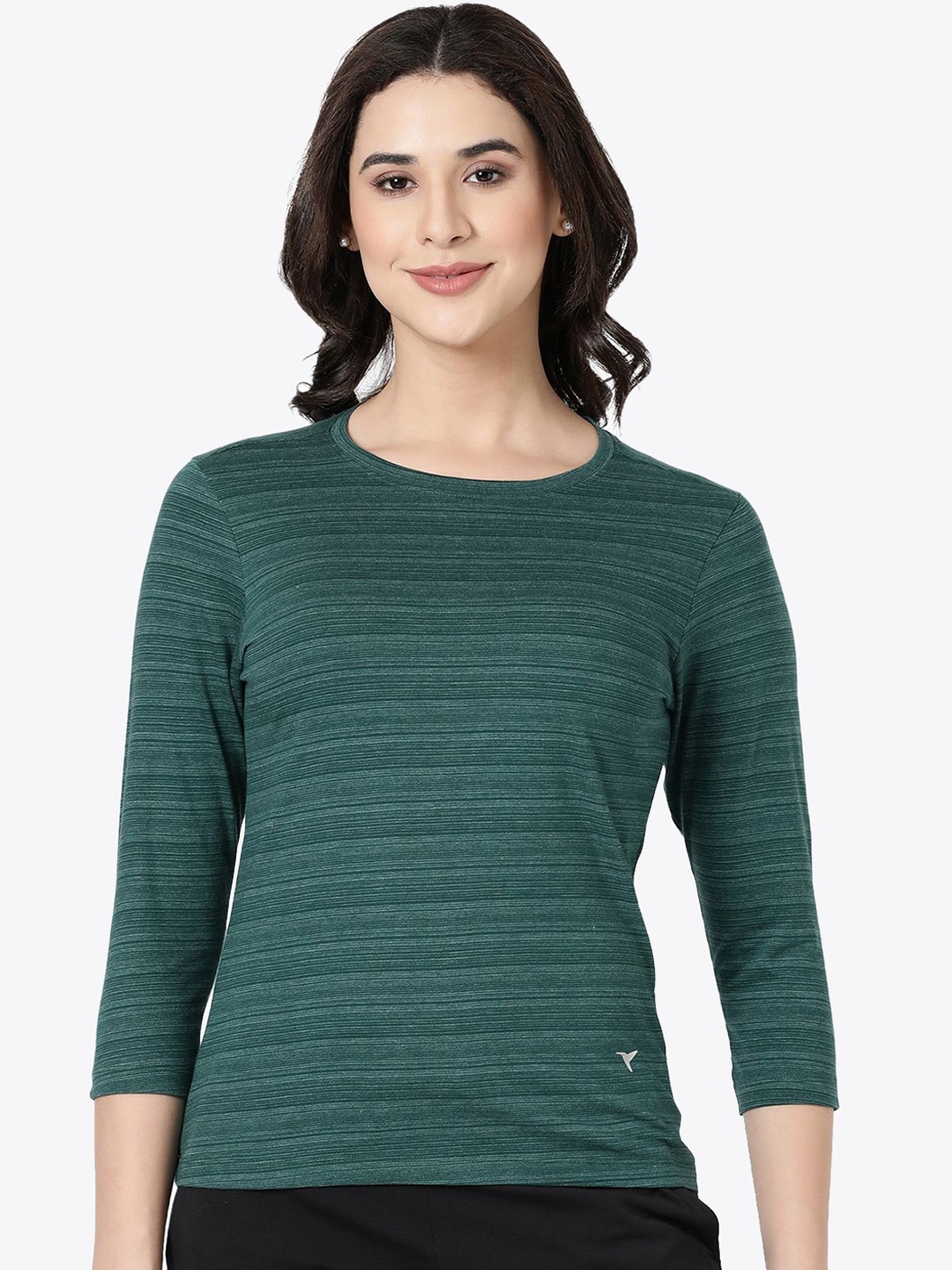 

BLOSSOM Striped Round Neck Lounge T-shirt, Green