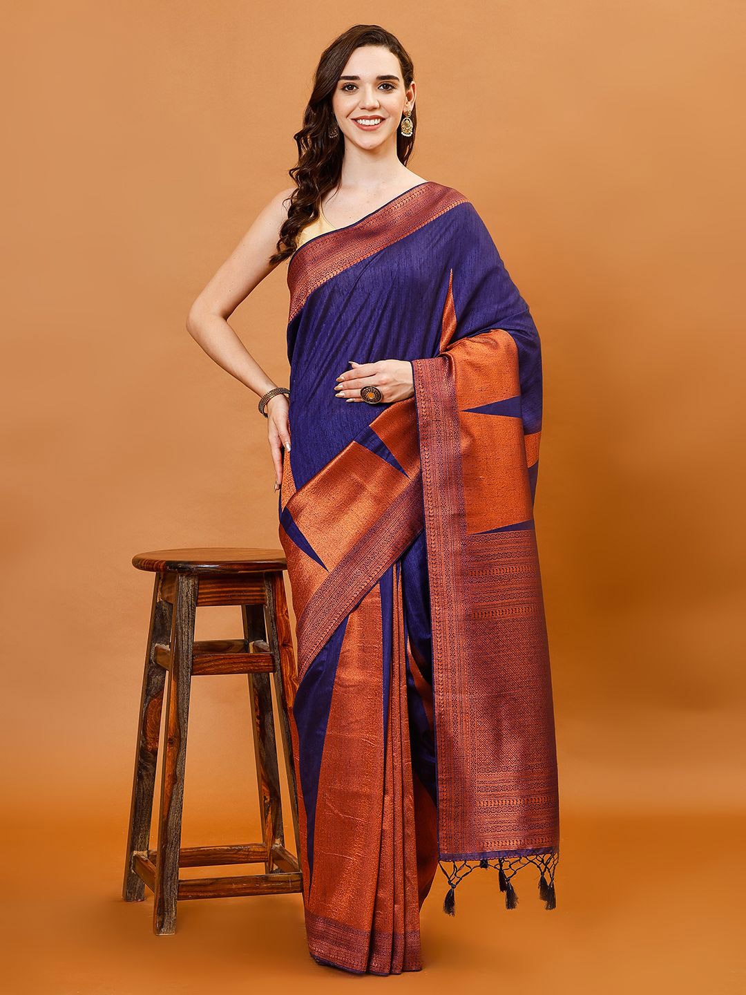 

Meena Bazaar Woven Design Zari Art Silk Saree with unstitched blouse piece, Navy blue