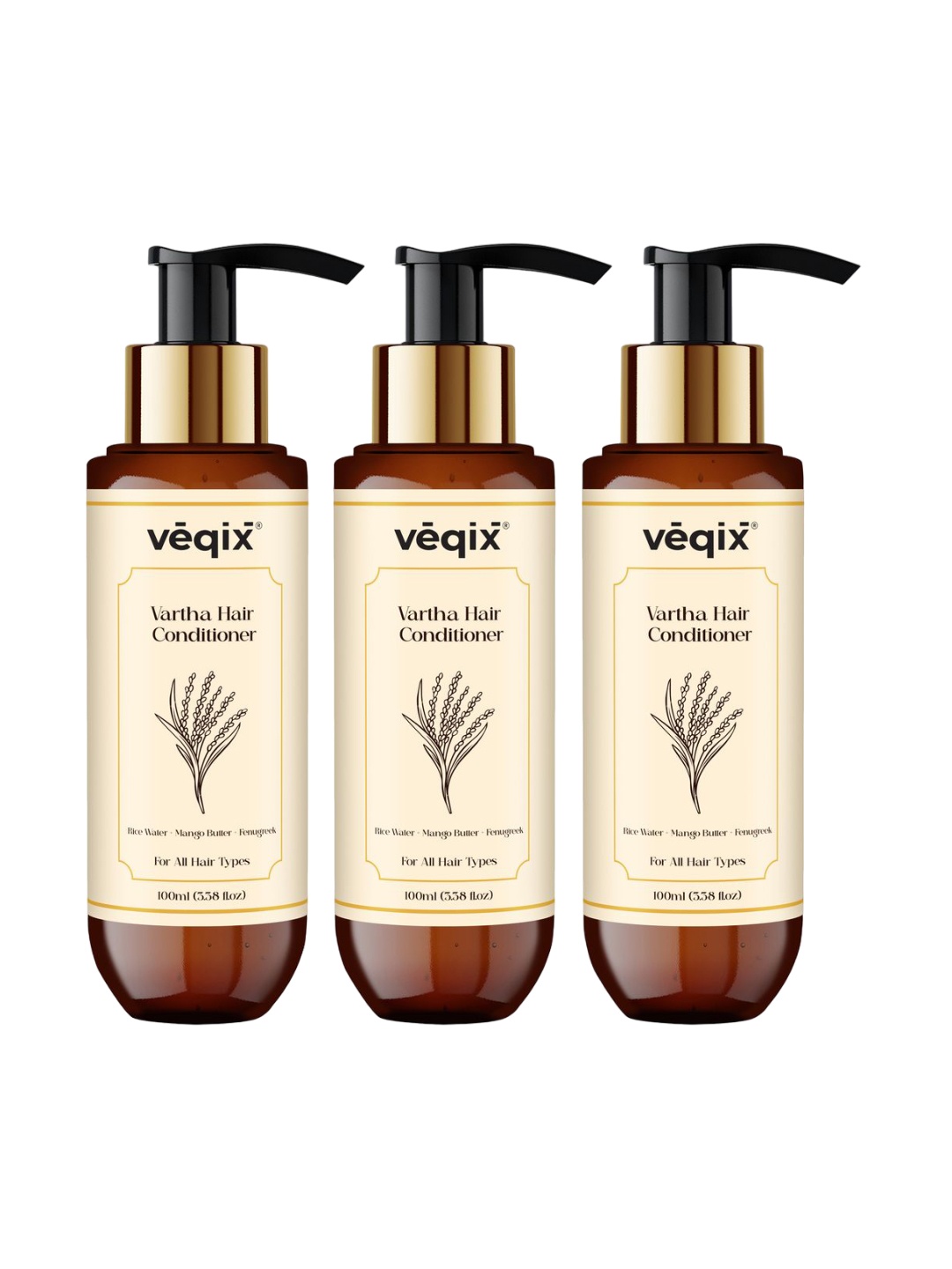 

VEQIX Set Of 3 Vartha Smooth & Shine Frizz Control Hair Conditioner - 100 ml Each, Brown