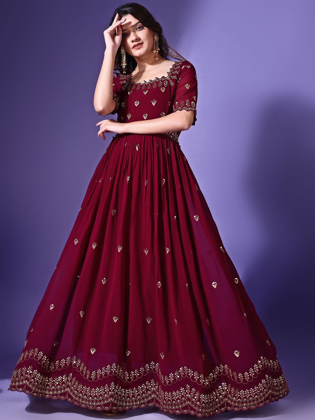 

KALINI Women Embroidered Sequin Georgette Anarkali Kurta, Maroon