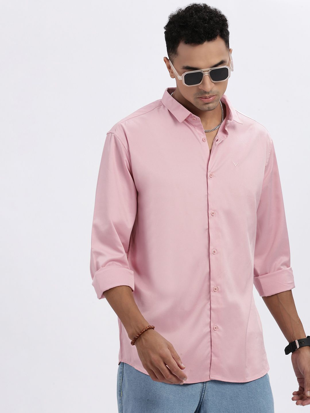 

SHOWOFF Men Standard Spread Collar Solid Cotton Slim Fit Casual Shirt, Pink