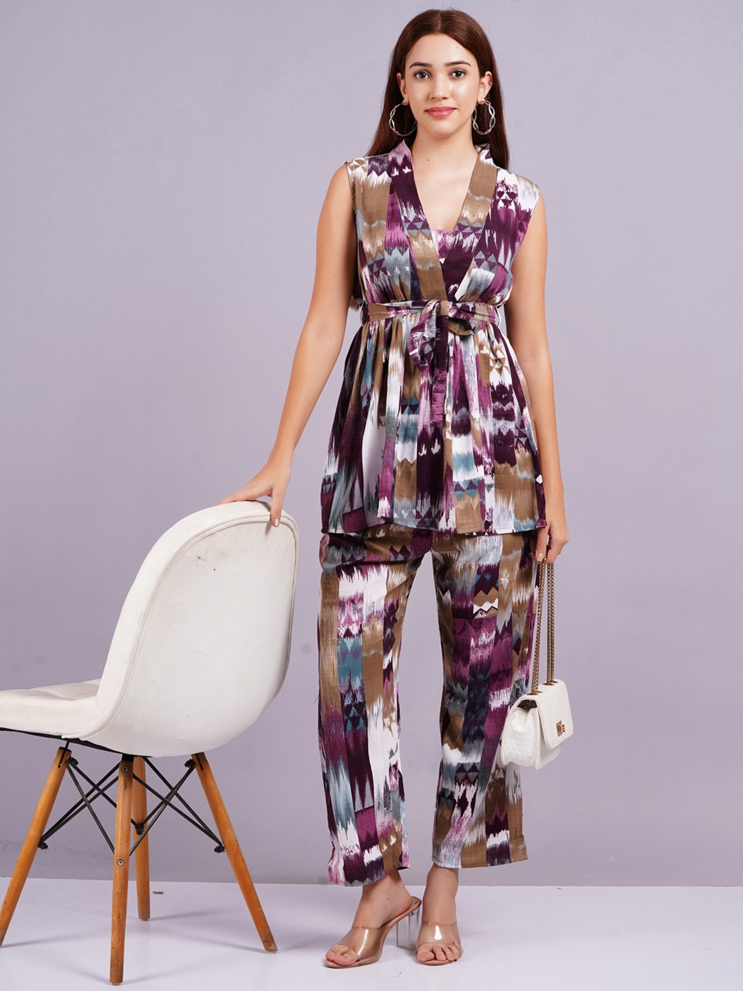 

HIGHLIGHT FASHION EXPORT Printed Tunic With Trousers, Purple