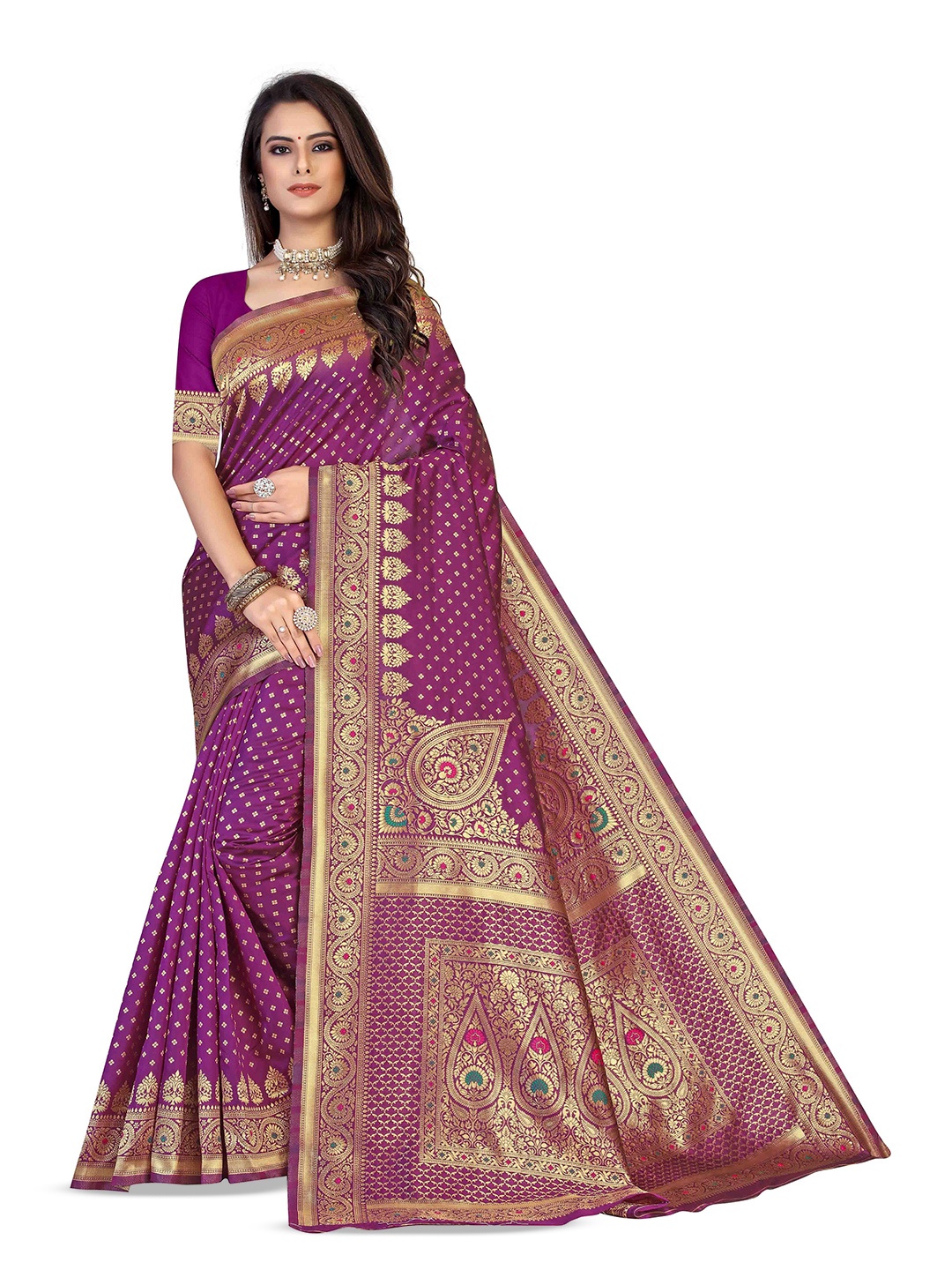 

Maroosh Floral Zari Silk Blend Banarasi Saree, Purple