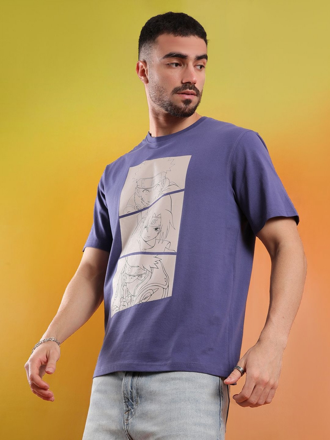 

WROGN Naruto Anime Printed Round Neck Pure Cotton Relaxed Fit T-shirt, Purple