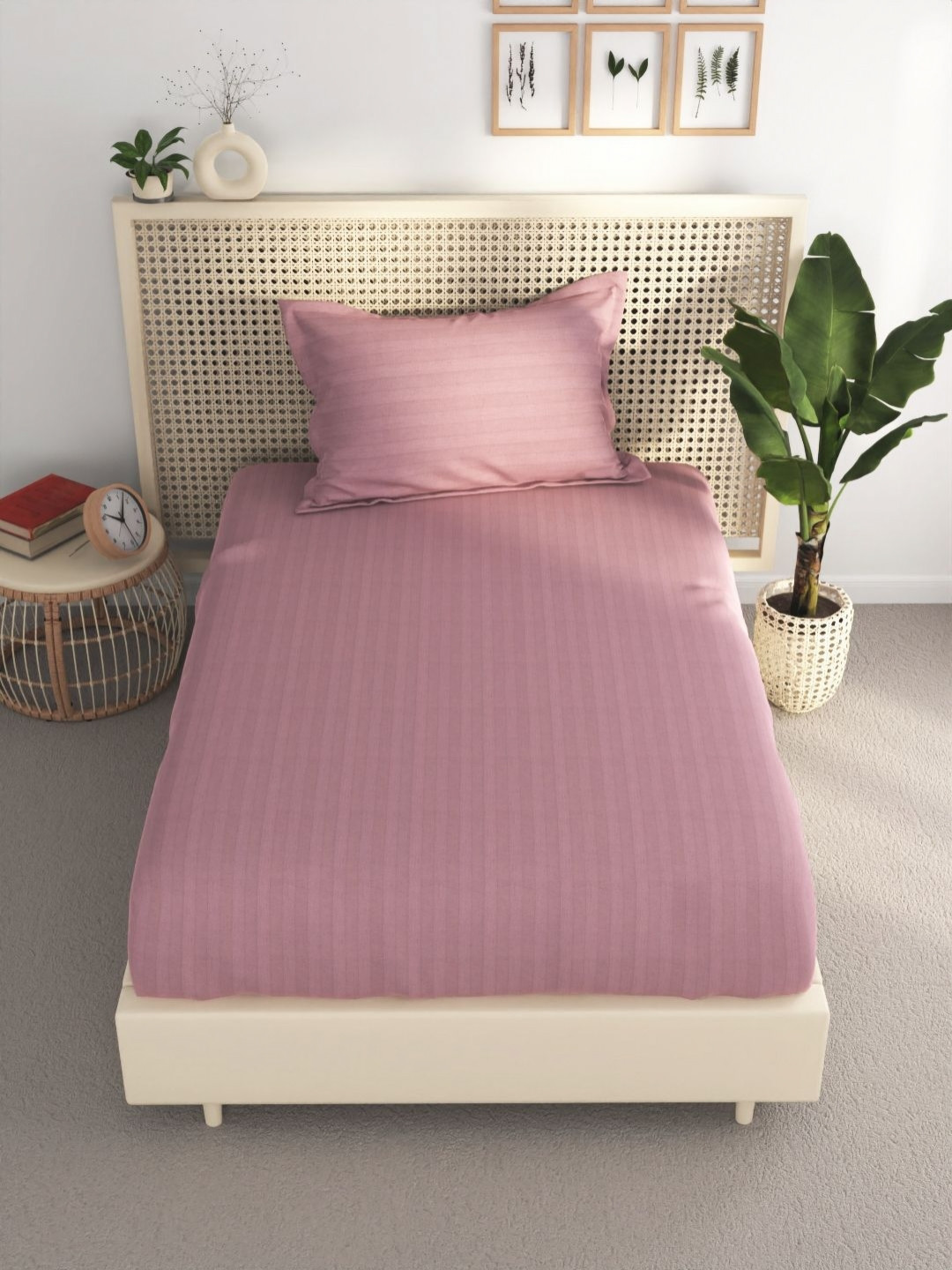 

BIANCA Rose Striped 210 TC Single Bedsheet with 1 Pillow Covers
