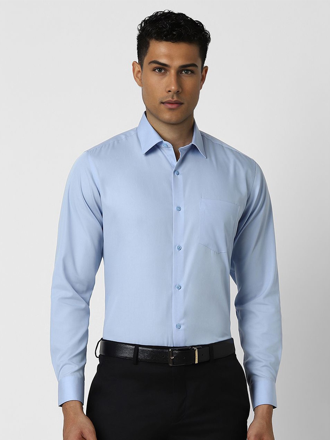 

Van Heusen Men Spread Collar Solid Cotton Slim Fit Formal Shirt, Blue