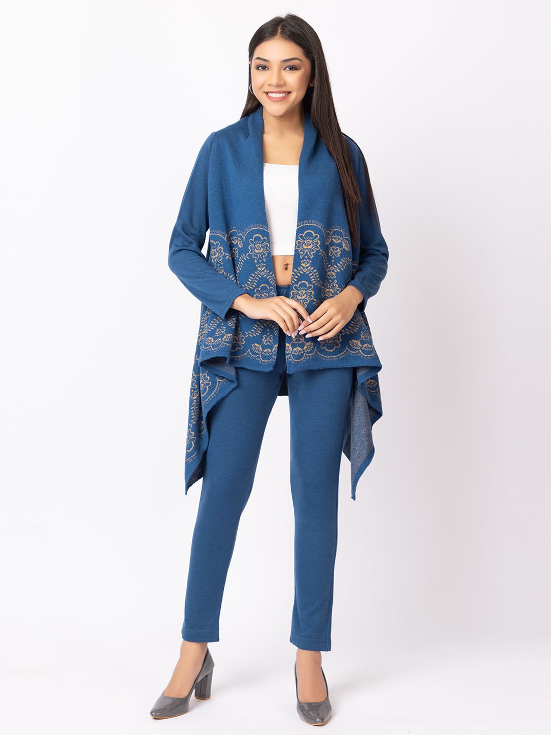 

KEIKO Women Self Design Ethnic Shrug, Blue
