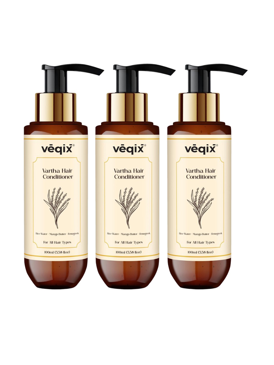 

VEQIX Set Of 2 Vartha Hair Conditioner With Rice Water - 100 ml Each, Brown