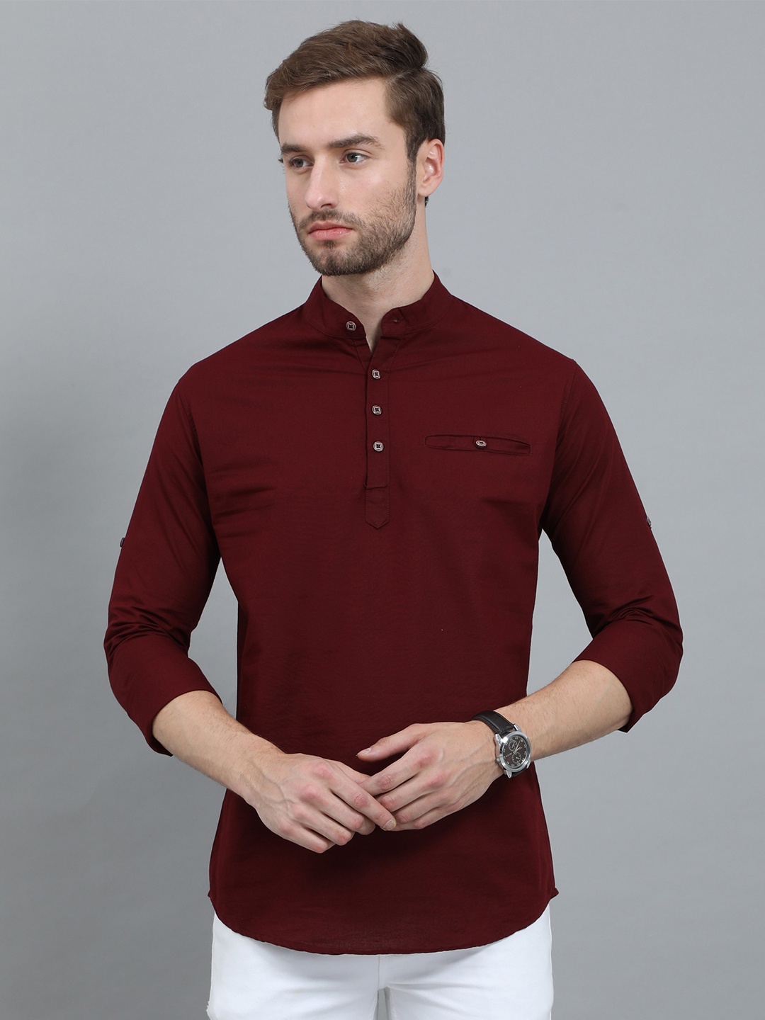 

Rope Men Thread Work Kurta, Maroon