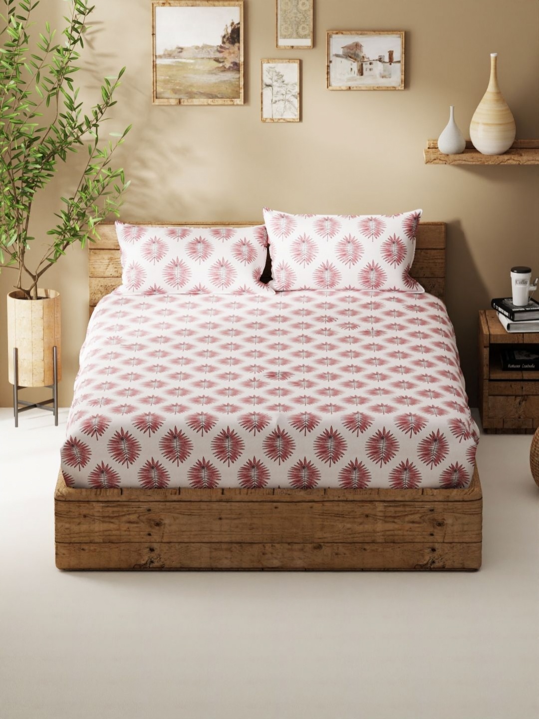 

BIANCA Coral & White Floral 120 TC Queen Bedsheet with 2 Pillow Covers