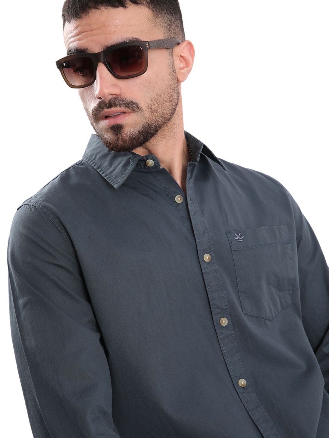 

WROGN Men Spread Collar Solid Cotton Casual Shirt, Grey