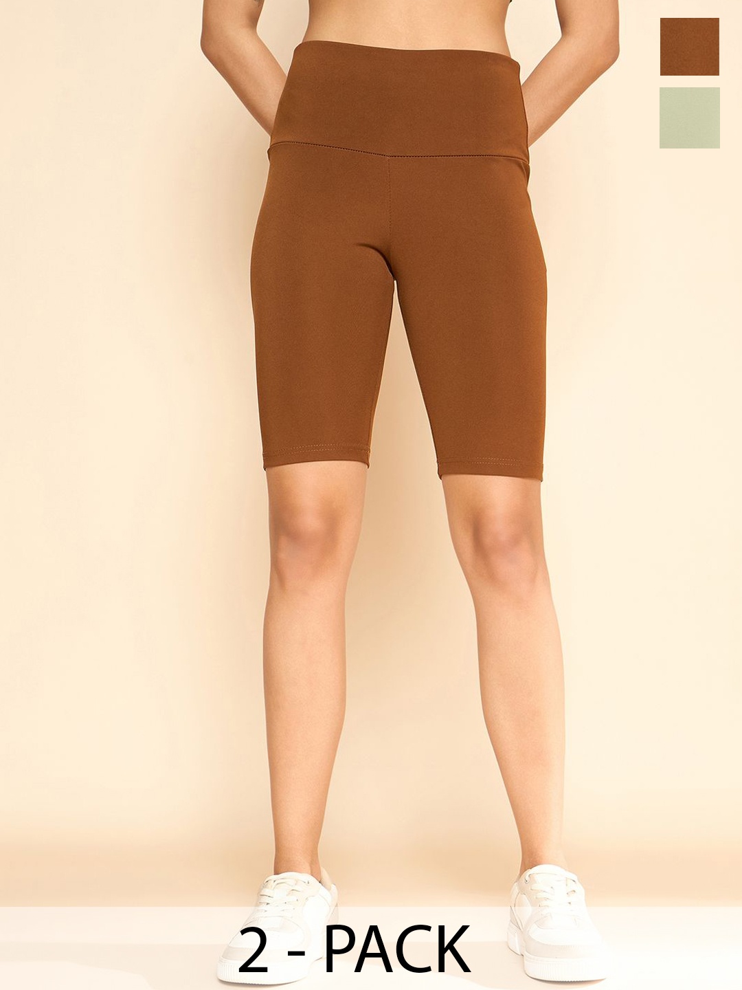 

COLOR CAPITAL women Pack Of 2 Above Knee Gym Tights, Brown