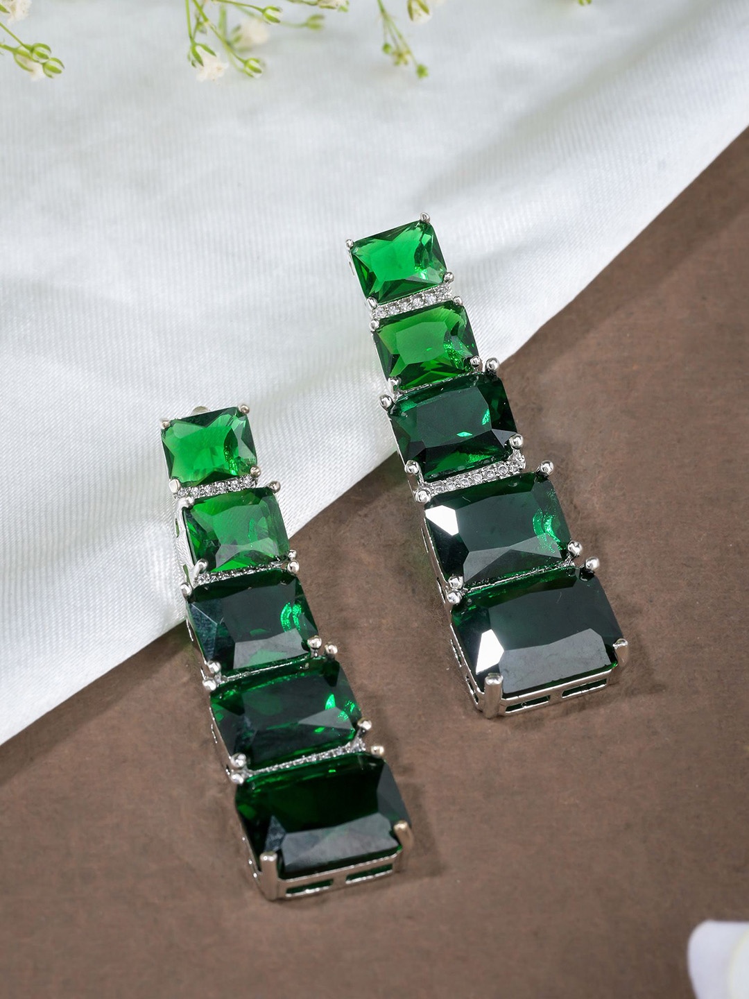 

Designbox Geometric Cubic Zirconia Drop Earrings, Green