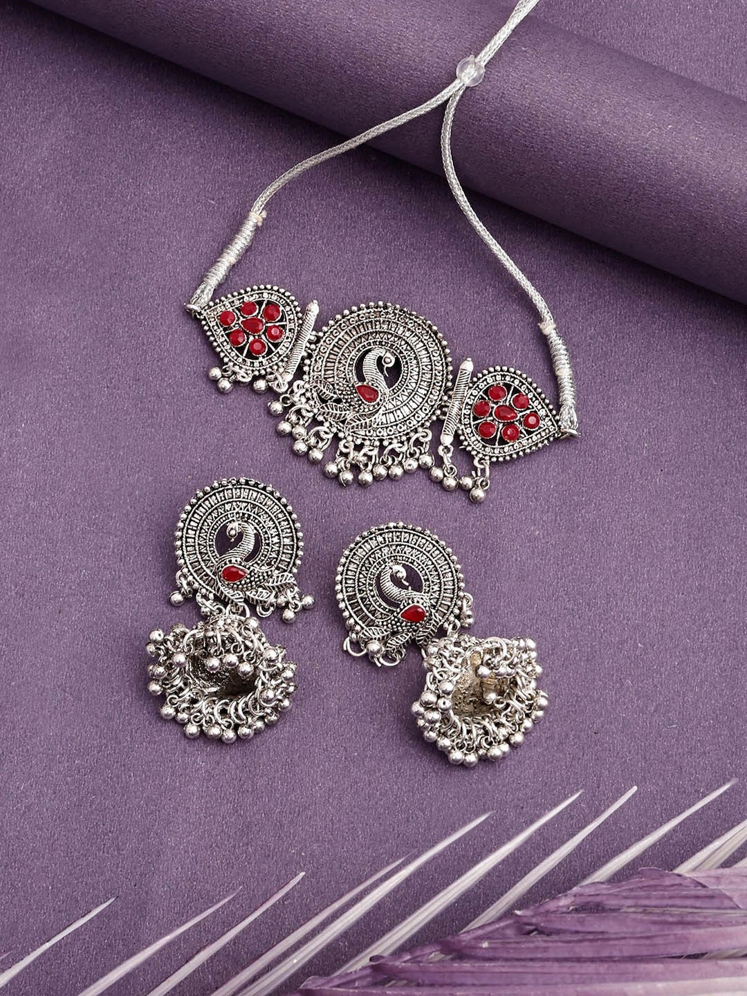 

SUNHARI Kundan-Studded & Beaded Jewellery Set, Silver