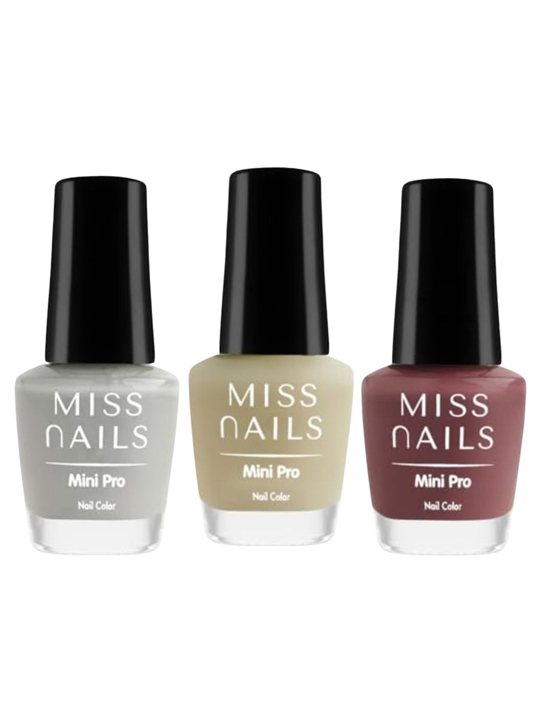 

MISS NAILS Set Of 3 Mini Pro Toxin Free Nail Color - 10 ml Each - Shade 71, Grey