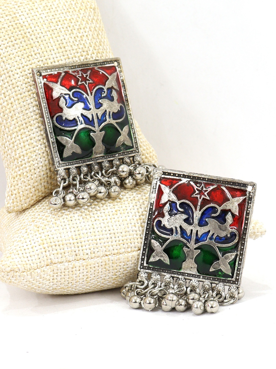 

VAGHBHATT Square Shaped Oxidised Drop Earrings, Red