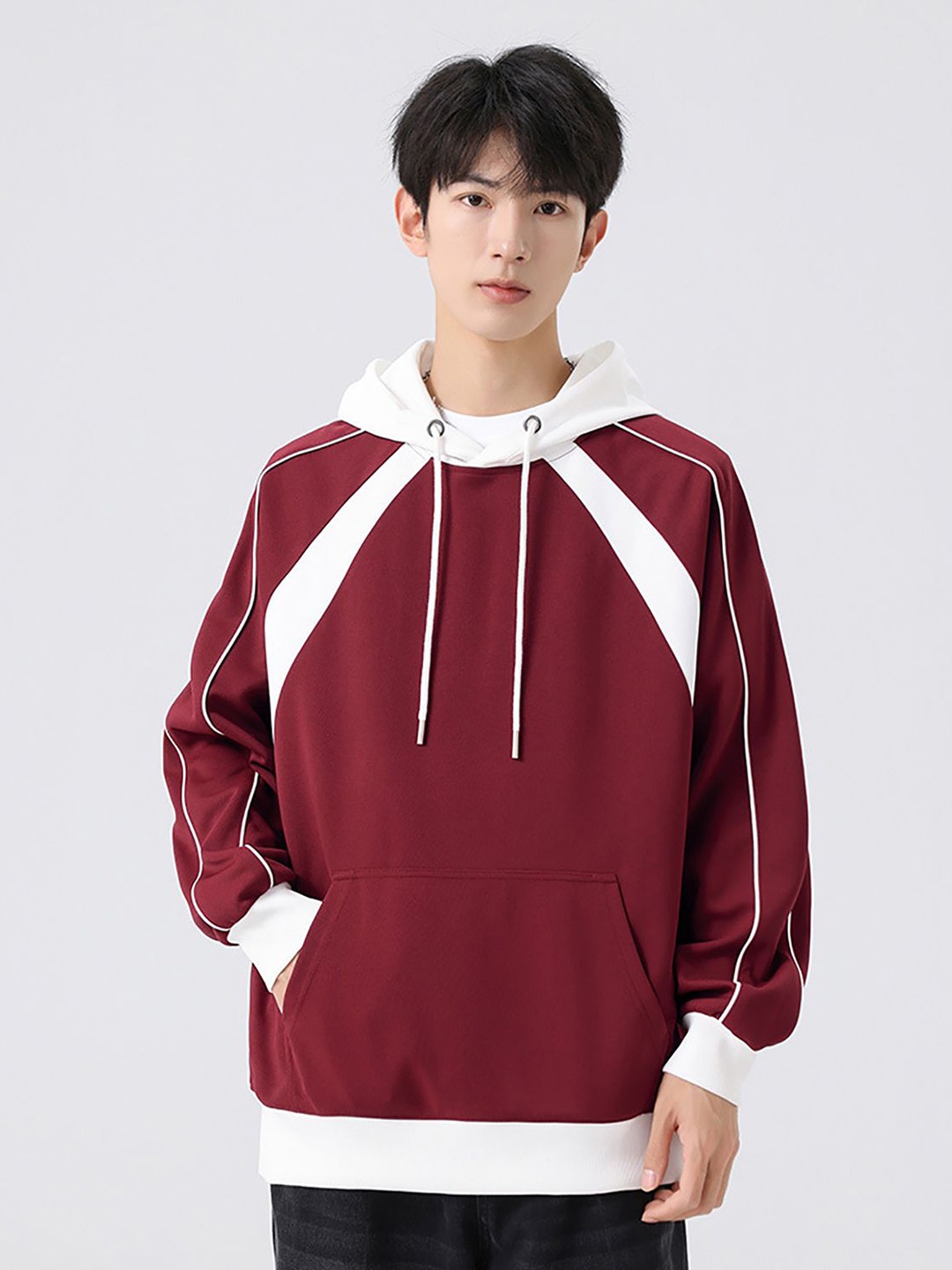 

StyleCast x Revolte Men Solid Hooded Sweatshirt, Maroon