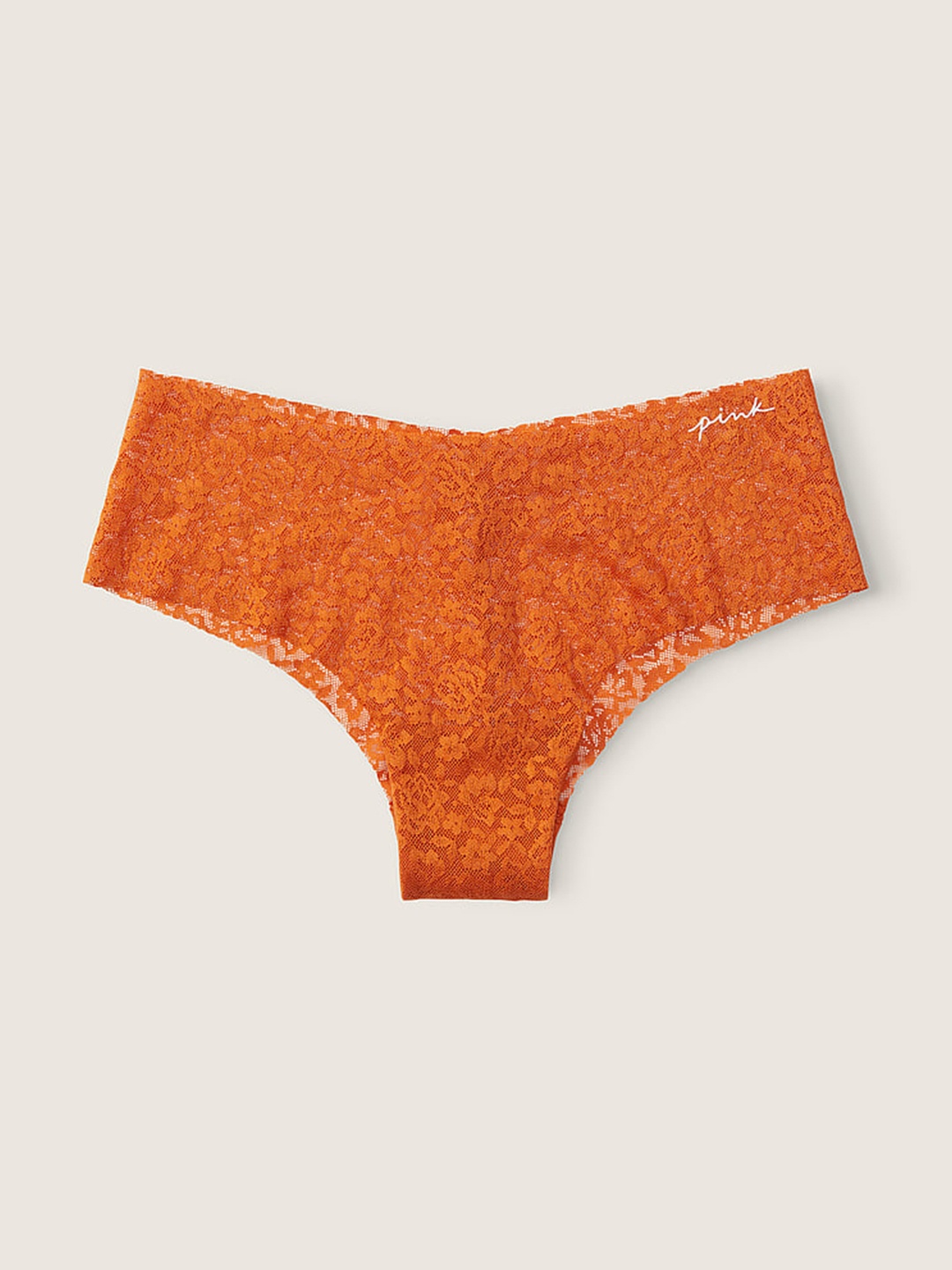 

Victoria's Secret PINK Self Design No-Show Soft Lace Cheekster Panty, Orange