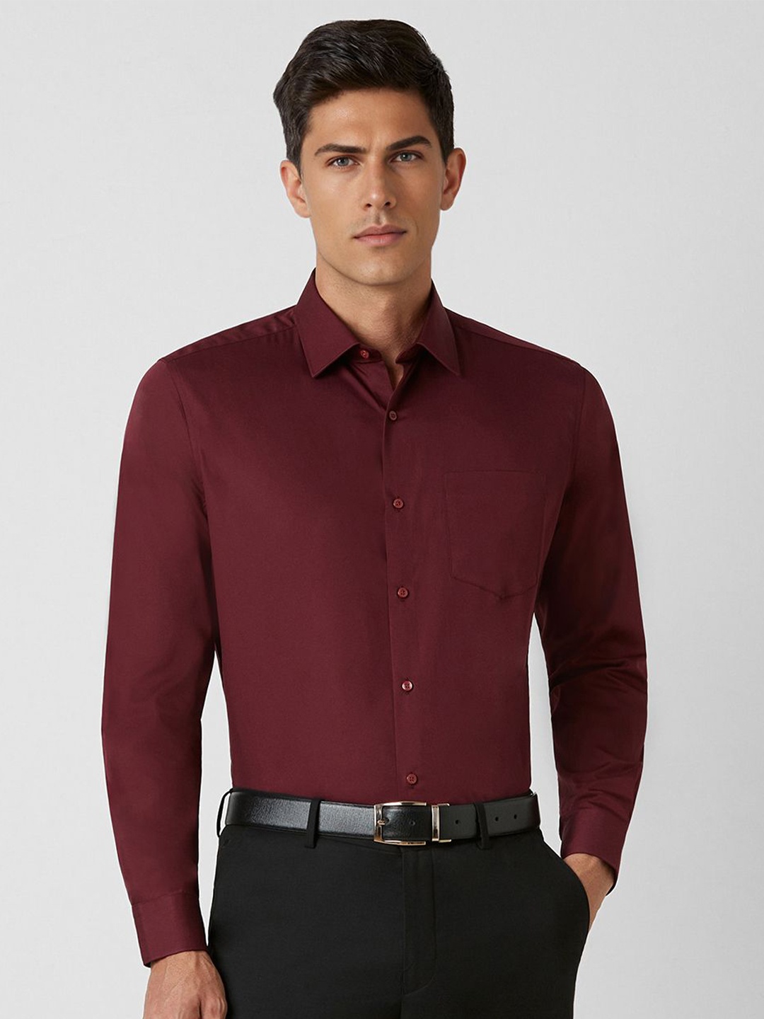 

Van Heusen Men Spread Collar Solid Cotton Slim Fit Formal Shirt, Maroon