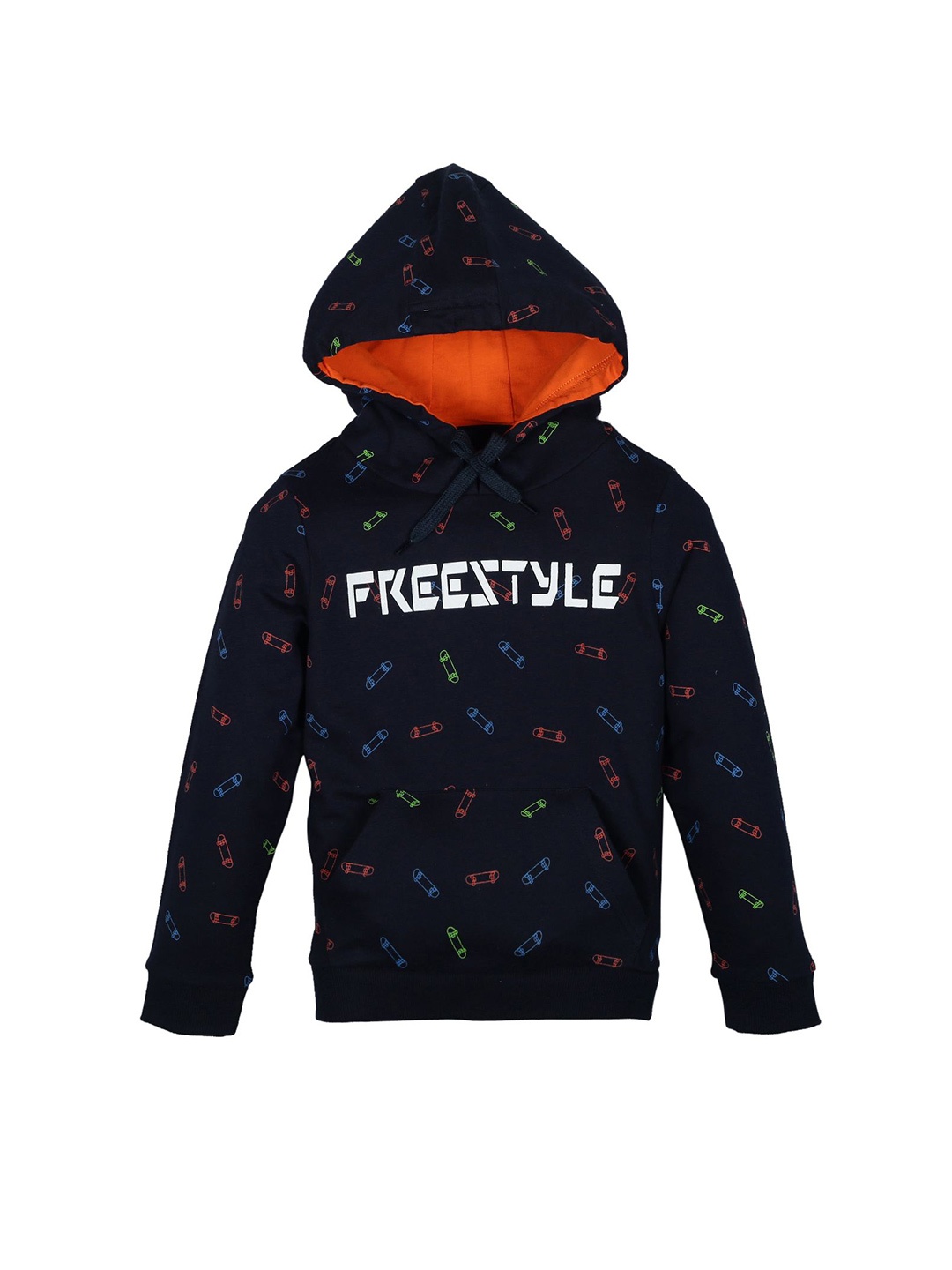 

PLUM TREE Boys Conversational Printed Hood Cotton Pullover Sweatshirt, Navy blue
