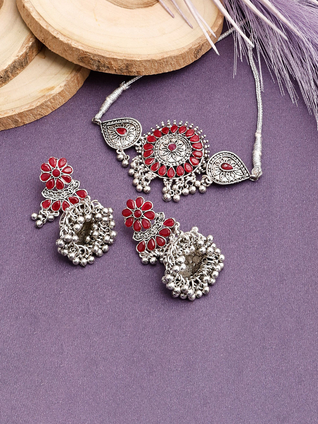 

SUNHARI Kundan-Studded & Beaded Jewellery Set, Silver