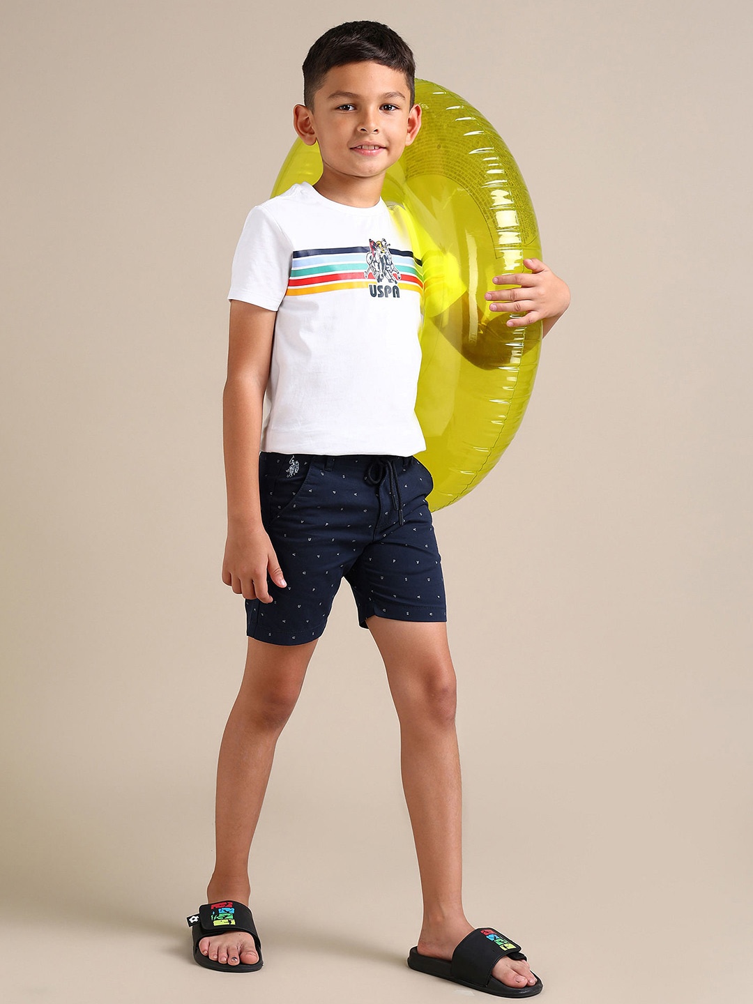 

U.S. Polo Assn. Kids Boys Conversational Printed Cotton Mid-Rise Shorts, Blue