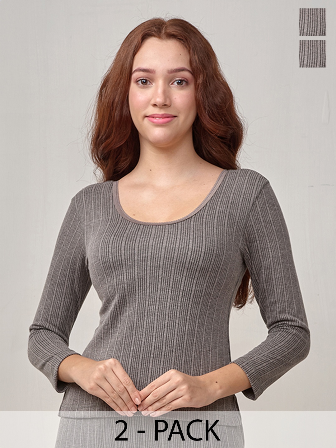 

INFERNO Pack of 2 Women Polycotton Three Quarter Short Thermal Top, Charcoal
