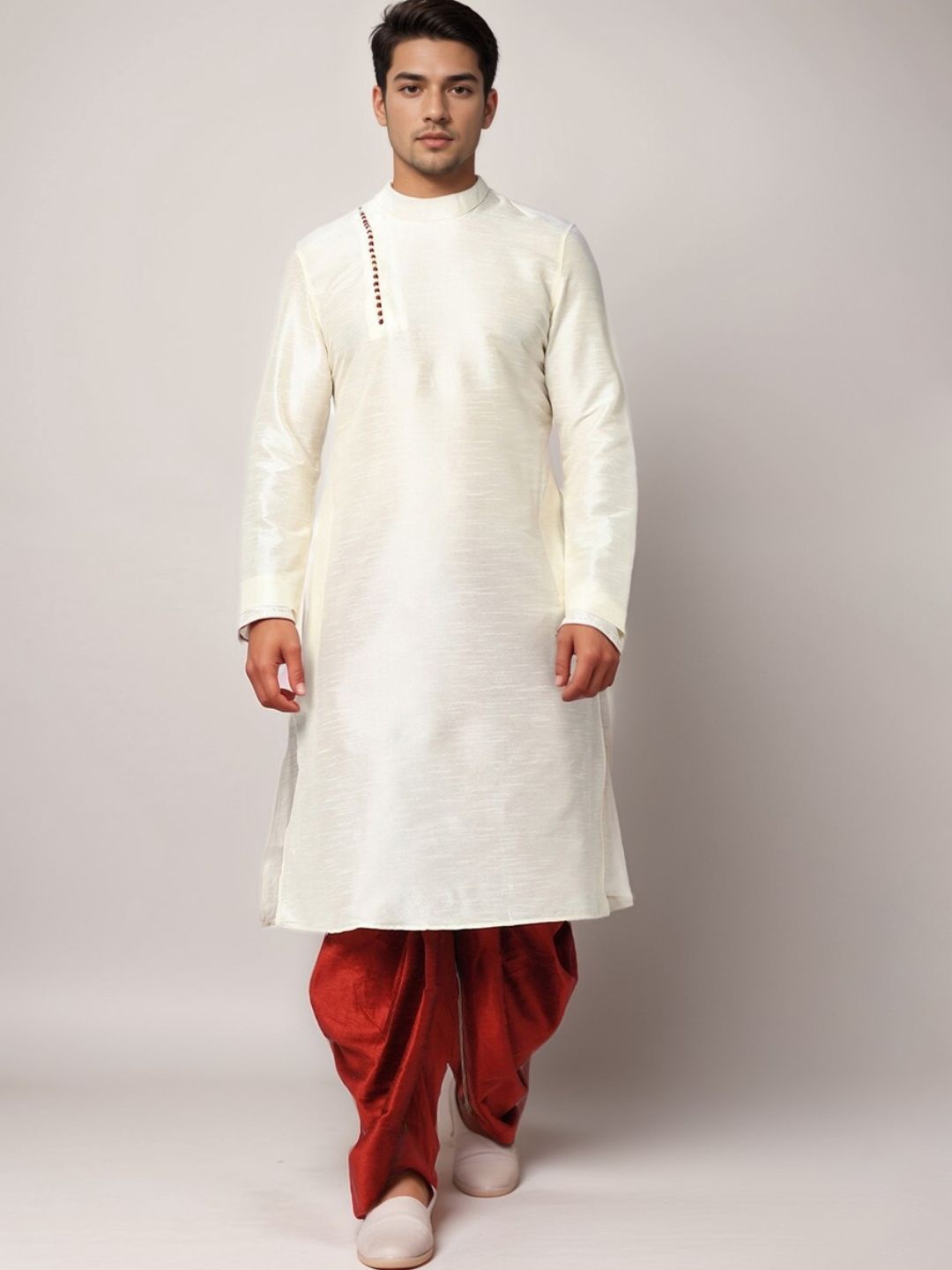 

DEVOILER Mandarin Collar A-Line Kurta, Off white