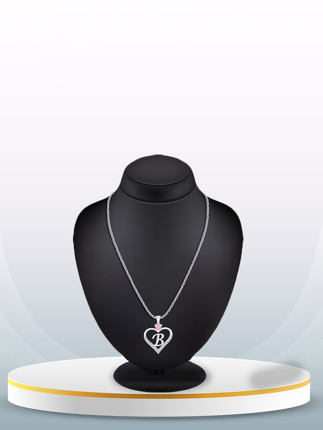 

Heer Collection Silver-Plated CZ Studded Heart Shaped Alphabet B Pendants with Chains