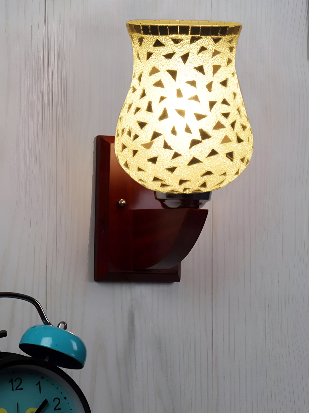 

Devansh Transparent & Brown Printed Wood Traditional Wall Lamp