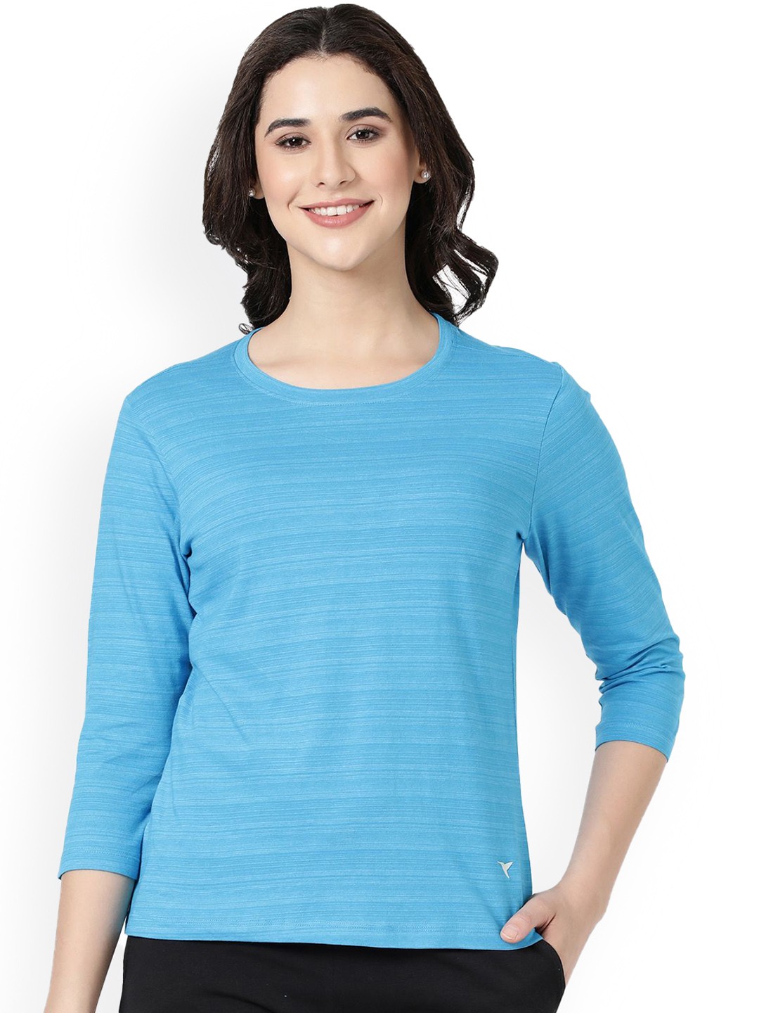 

BLOSSOM Women Solid Cotton Long Sleeve Lounge T-Shirts, Blue