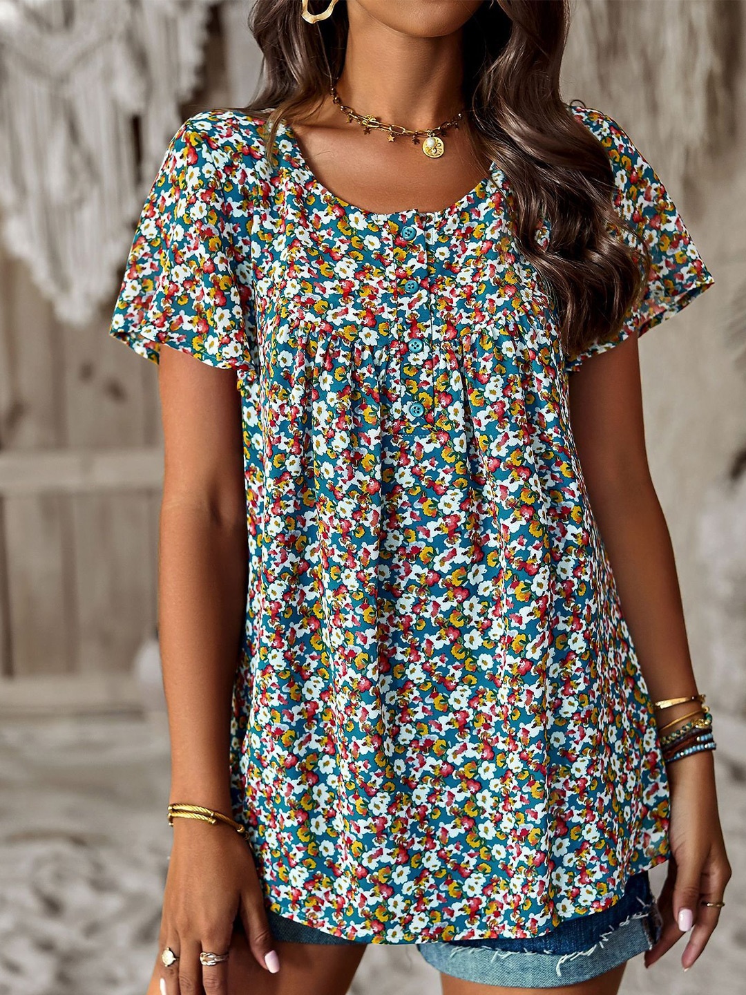 

StyleCast Women Floral Printed Round Neck Top, Green