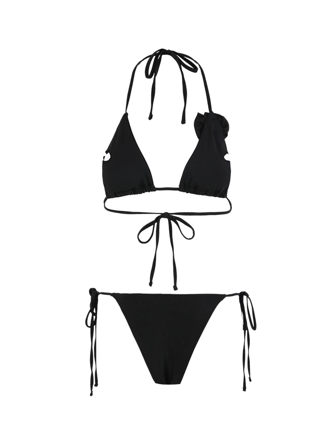 

LULU & SKY Women Solid Halter Neck Swimwear Bikini Set, Black
