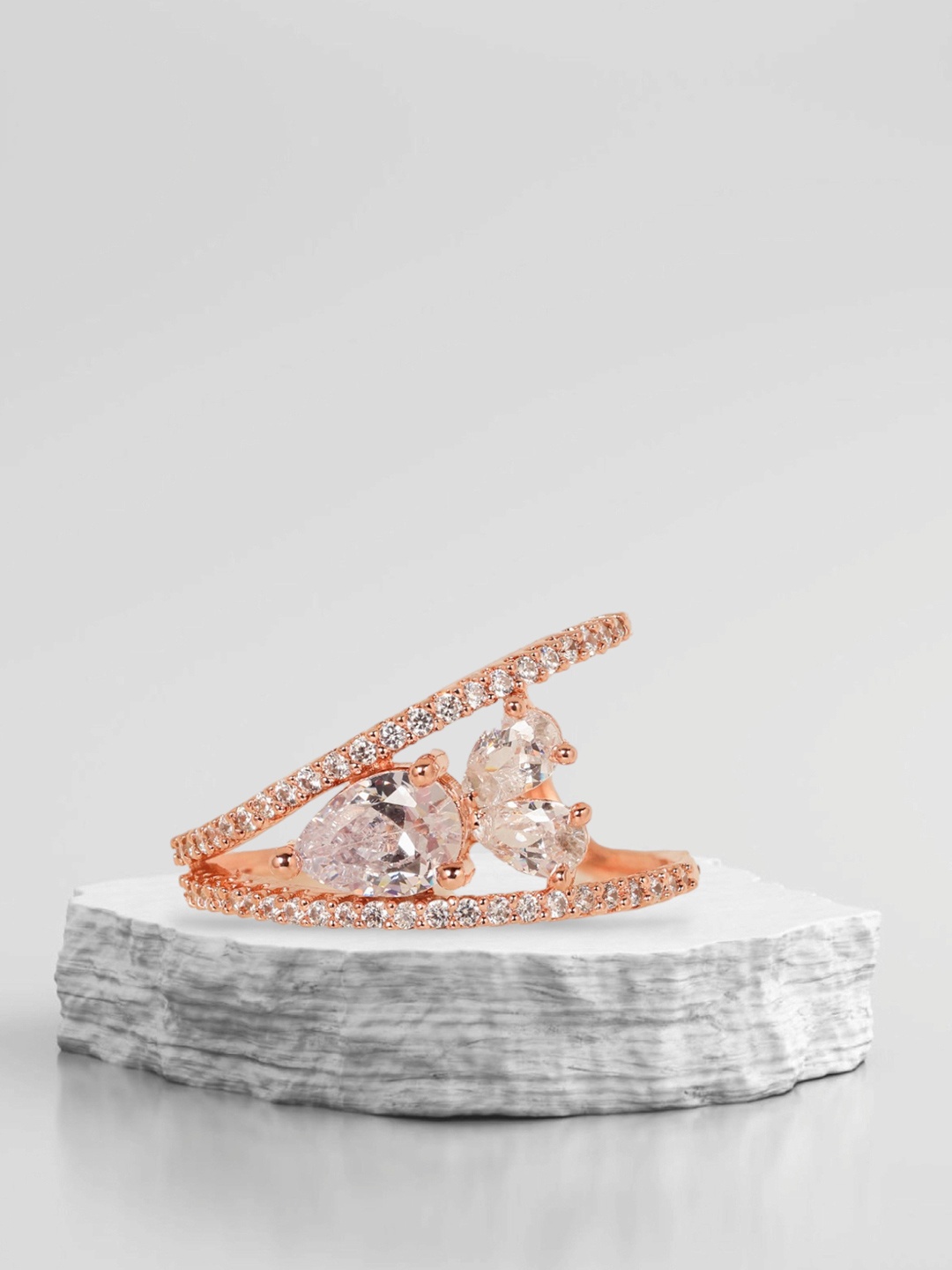 

De Flossy Silver Women 925 Sterling Silver Rose Gold Plated CZ-Studded Finger Ring