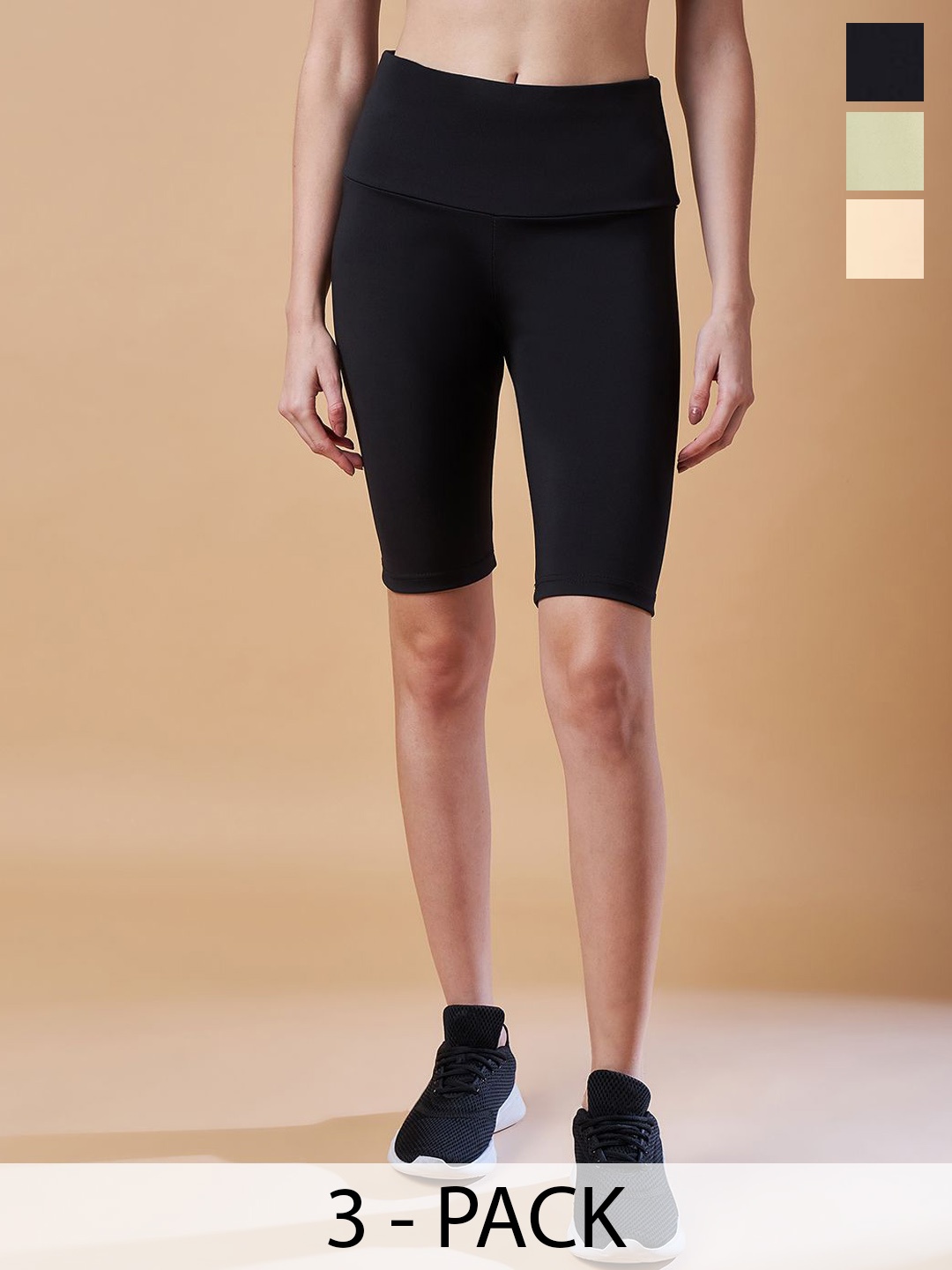 

COLOR CAPITAL Pack Of 3 Above Knee Length Tights, Black