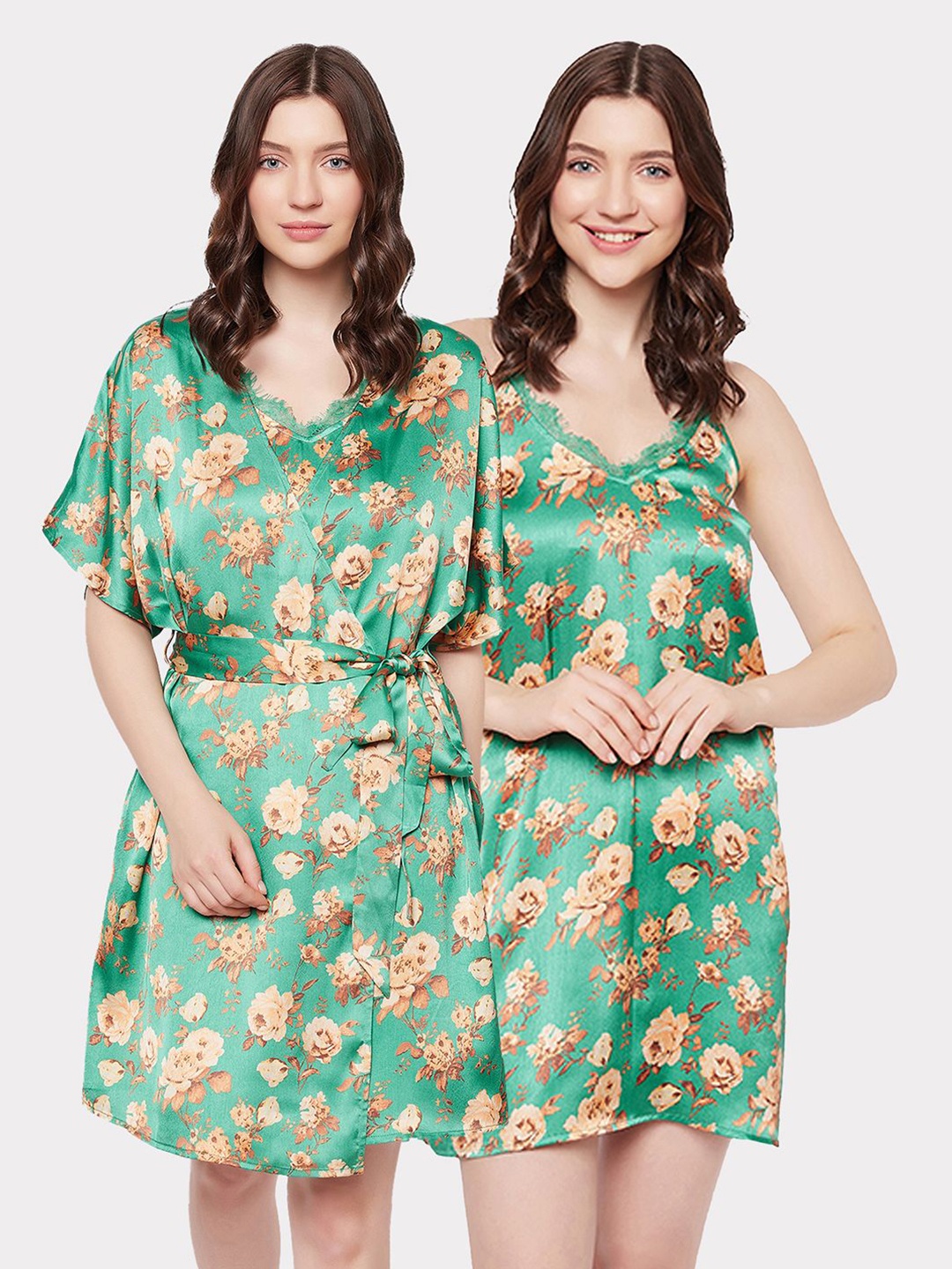 

Clovia women Printed Nightdress, Green