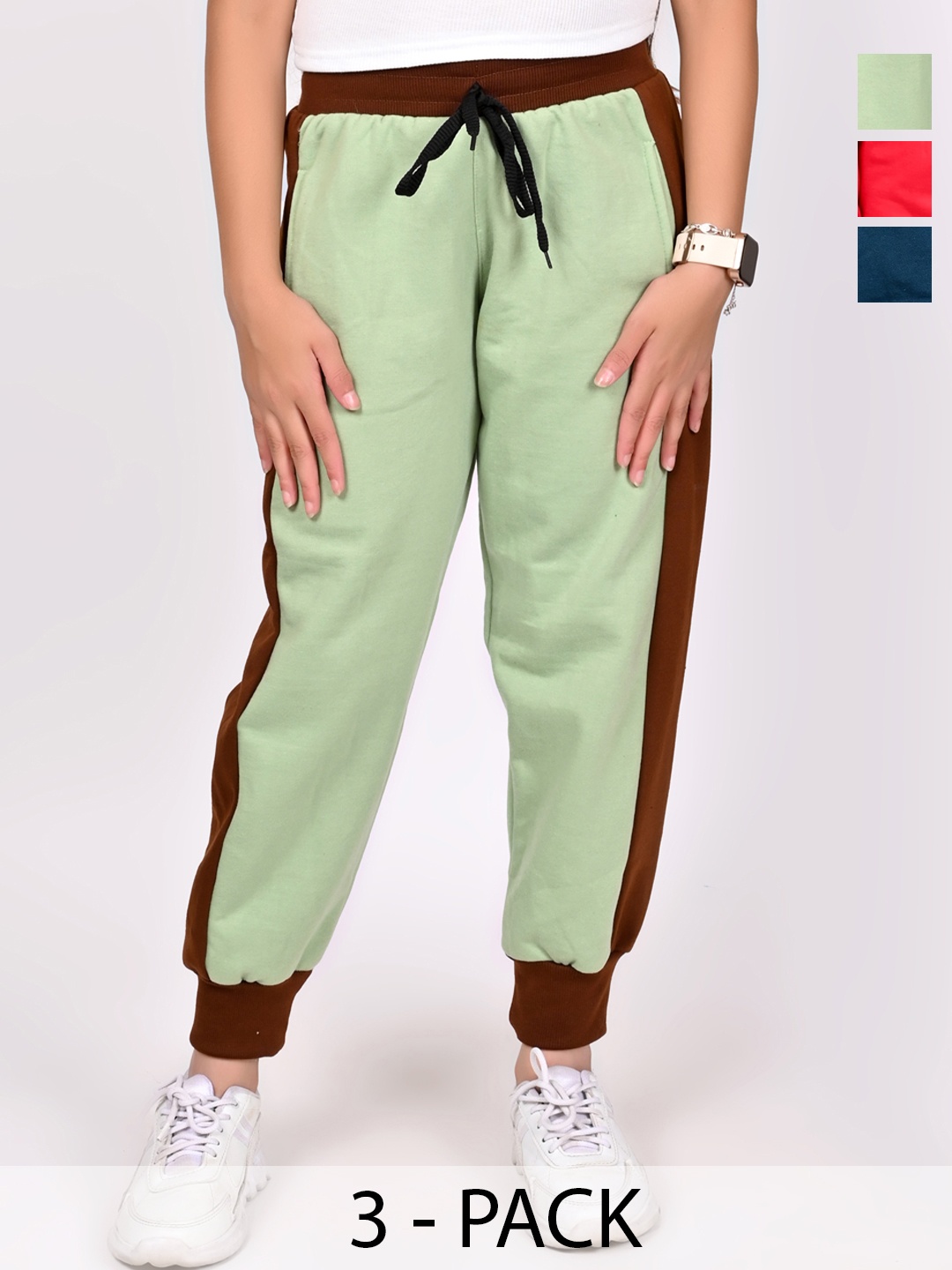 

BAESD Girls Pack Of 3 Colourblocked Regular Fit Joggers, Blue