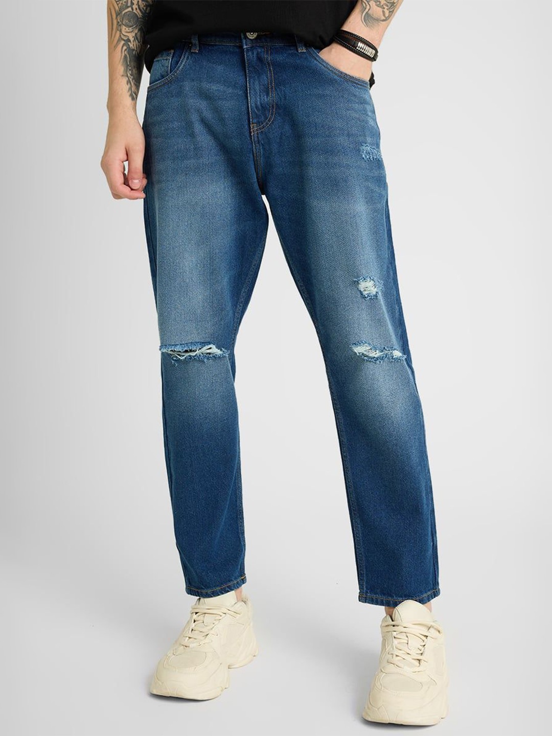 

Snitch Men Comfort Relaxed Fit Mildly Distressed Light Fade Stretchable Jeans, Blue