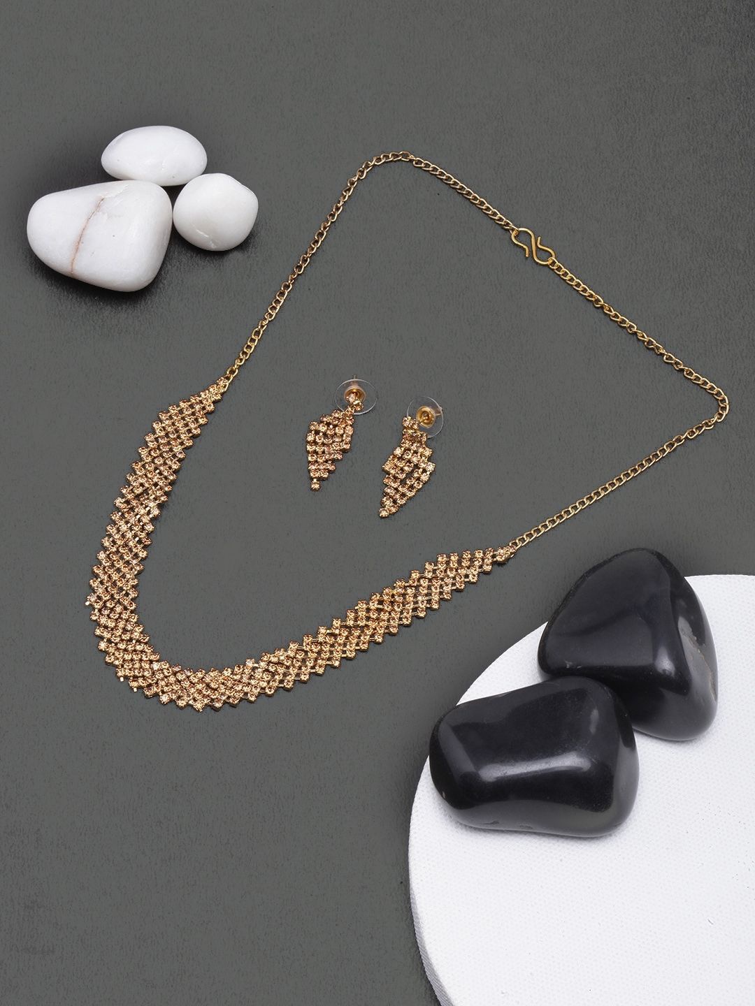 

KPOP Gold-Plated Cubic Zirconia Stone Studded Jewellery Set