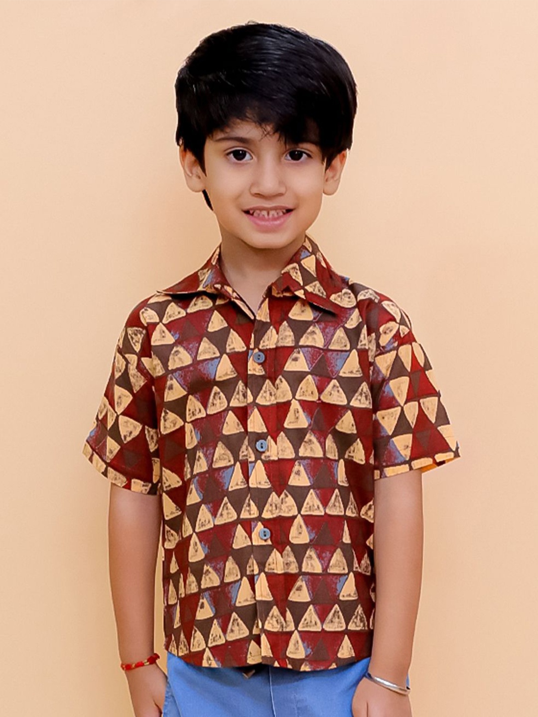 

The Mom Store Boys Spread Collar Geometric Printed Cotton Casual Shirt, Maroon