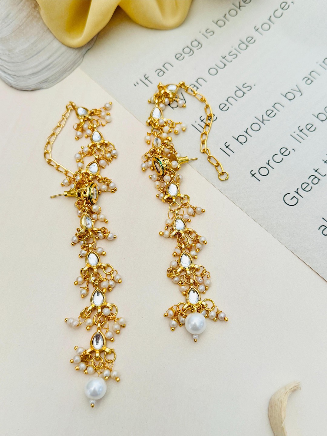 

ABDESIGNS Gold-Plated Kundan Studded And Beaded Ear Chain